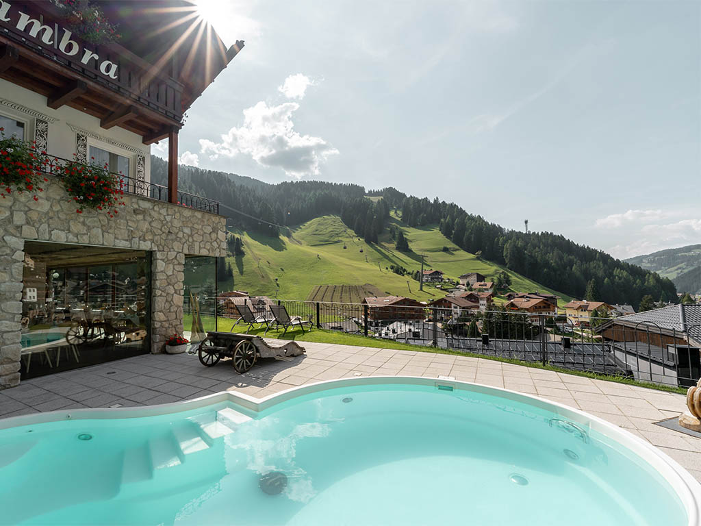 The heated outdoor swimming pool in summer